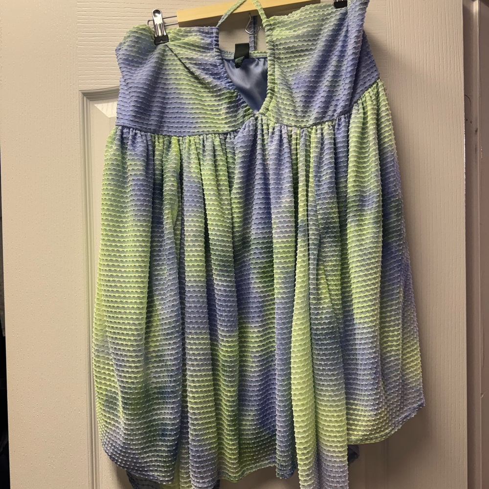 Green and Blue Textured Women's Skirt
